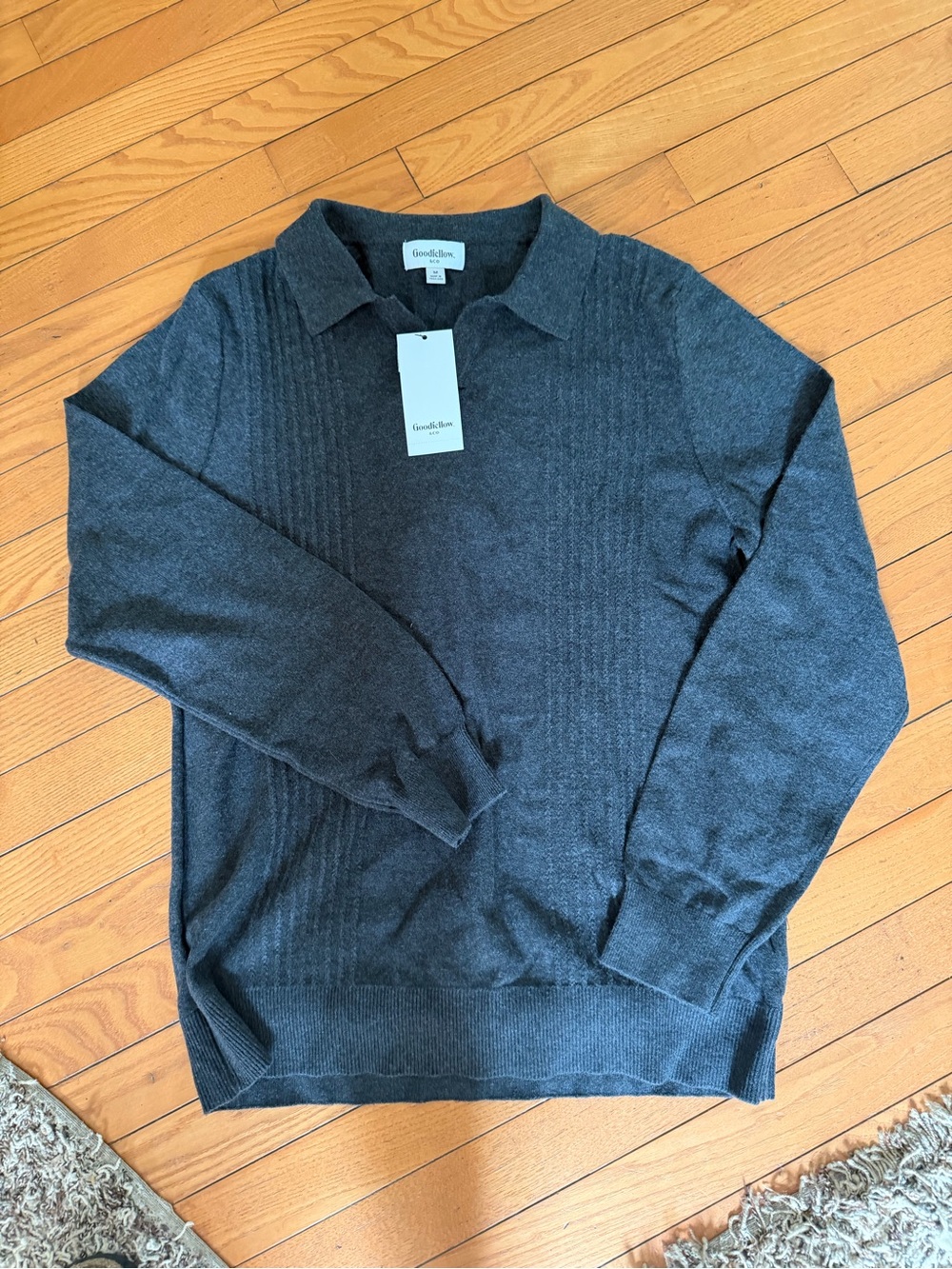 Goodfellow & Co Charcoal Gray Long Sleeve Polo medium NWT